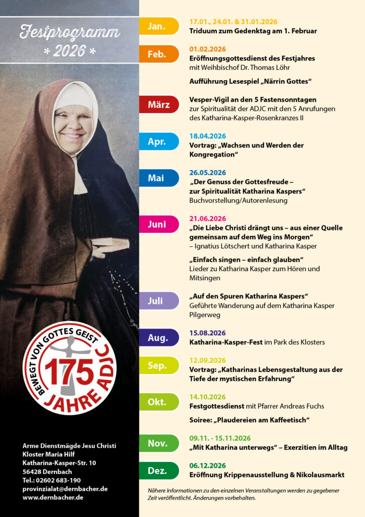 Plakat mit den Daten zum Jahresprogramm; lachende Katharina Kasper als Bildmotiv