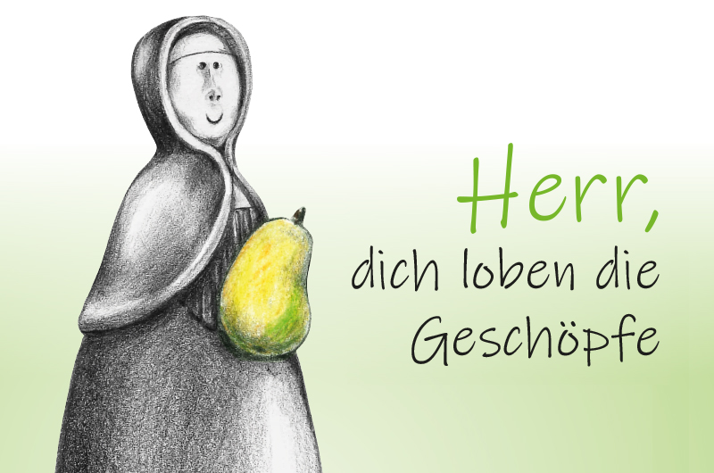 Grafik der hl. Katharina Kasper mit Birne